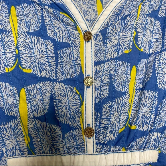 Lilly Pulitzer Blue Yellow Butterfly Print Egan Pintuck Tunic Blouse Top Small - Picture 5 of 10